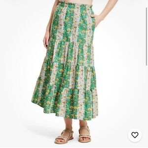 RHODE Whimsical Floral Sz S Elastic Waist Tiered Cotton Midi Boho Skirt Pockets